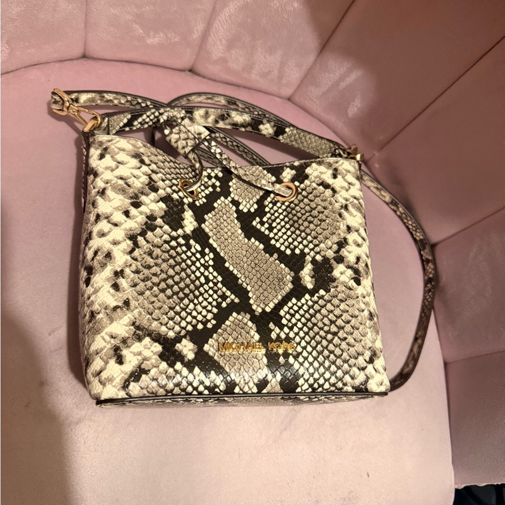 Michael Kors Black and Cream Snake Print Crossbody Bag